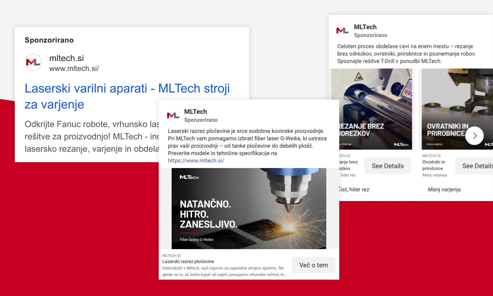 B2B oglaševanje za MLTech: primer Google Ads in Meta oglasa za laserske varilne aparate