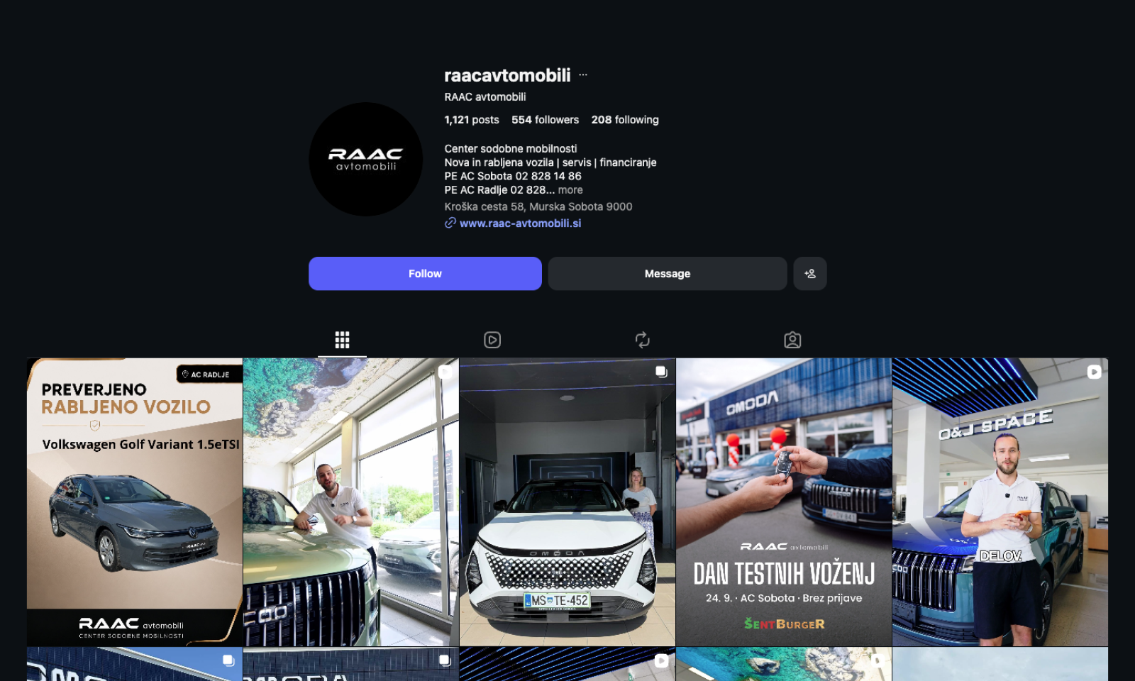 Združitev družbenih omrežij za RAAC avtomobili: enoten Instagram profil raacavtomobili